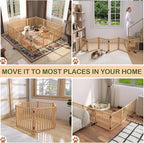 Wooden Freestanding Dog Gate Indoor - 23" H 6 Panels | Foldable Nature Wood Pet Gates for Doorways, No-Painted Doggie Fence for Stairs, Hallways