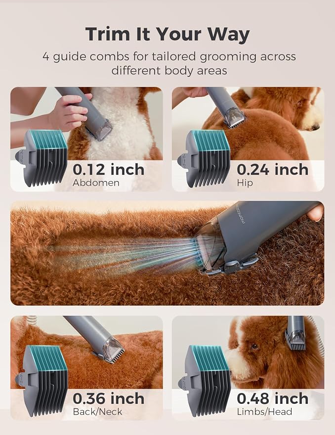 Dog Grooming Kit, FurEase Dog Grooming Vacuum with Dog Clippers for Grooming, 13000Pa Powerful Dog Vacuum for Shedding Grooming with 5 Pet Grooming Tools (Iron Gray, 2.5 Liter Canister)