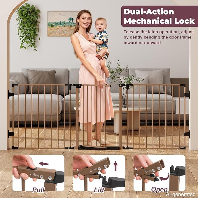 29.4-78" Extra Wide Baby Gate, Long Dog Gates Indoor for Stairs | Essential Large Gate for Child Toddler with Anti-Trip Pedal, Adjustable Pet Gate for Doorways, 28" Tall 3 Metal Panels Brown