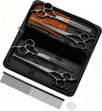 Fcysy 8-Piece Dog Grooming Scissors Set, 7 Inch Rounded Tip Pet Shears Kit | Straight, curved, thinning and chunker tools for trimming, contouring, blending and texturizing dog coats