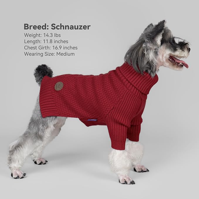 cyeollo Dog Sweater Long Sleeve Knitted Turtleneck Pullover Warm Clothes | Ultra Soft Warm Knit, Full Coverage, 4-Way Stretch for Easy Movement, Easy On & Off, Winter Daily Wear for Small Dogs