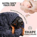 Himax Covered Large Dog Bed with Blanket Attached Calming Burrow Deep Grey | 35in Anti-Anxiety Donut dog bed with cover, Washable Round Fluffy Pet& Cat Beds for Indoor