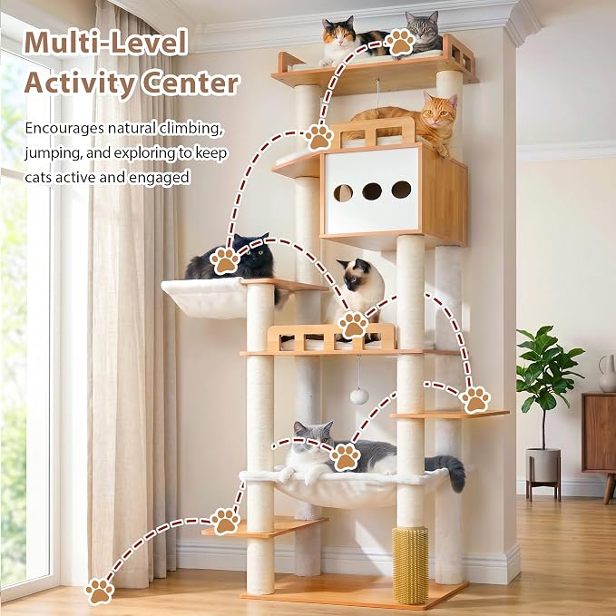 Gitelsnour Modern Cat Tree, 76'' Tall Cat Tower - 3 Big Platform GCT103WB