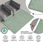 Large Cat Litter Mat 31.5x23.6" High Raised Edge Silicone, Sage Green | Galaxy pattern; waterproof floor guard; non-slip base; BPA-free; easy-rinse surface; scatter control; soft on paws