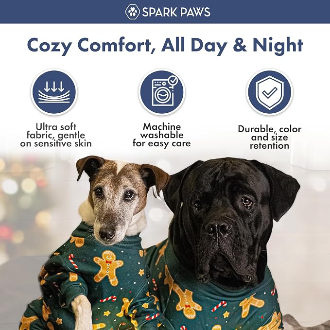 Spark Paws Dog Christmas Pajama, Dog Recovery Suit Male, Onesie, Ultra-Soft and 4-Way Stretch, for Small Medium and Large Breeds - Gingerbread Man - XL