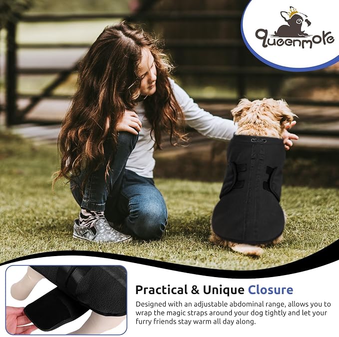 Queenmore XXS Dog Sweaters, Soft Fleece Vest Pullover Pet Jacket with Leash Hole, Warm Winter Dog Clothes Cold Weather Doggy Dachshund Sweater for Small Dogs Cats Boy or Girl (Black, XXS)