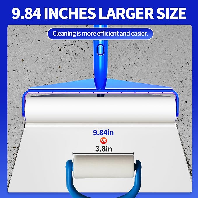 9.84" Large Extra Sticky Lint Roller, 58.3" Long Handle Lint Remover with 7 Rollers for Clothes, Cat Dog Pet Hair, Furniture, Couch, Carpet, Floor，Painted Wall Cleaner Mop Dust Cleaning