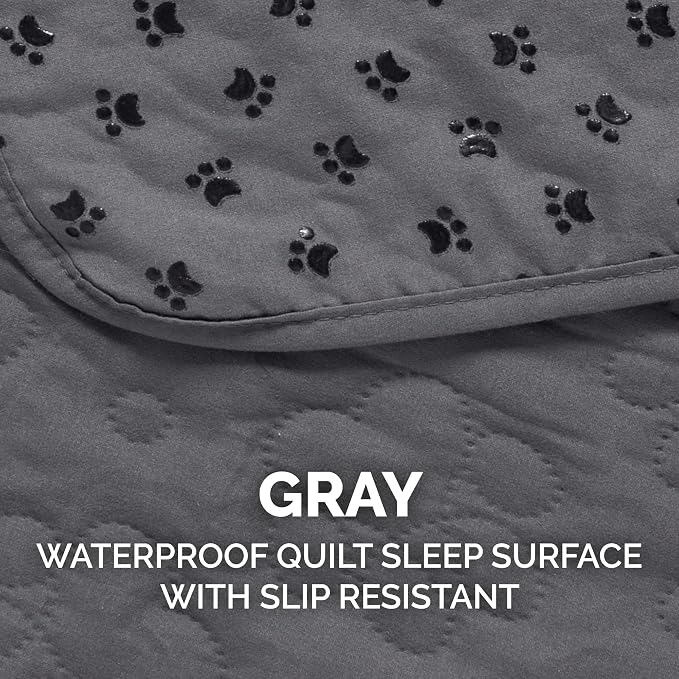 Furhaven Waterproof & Non-Slip Large Sofa/Couch Cover Protector for Dogs, Cats, & Children - Quilted Paw Print Living Room Furniture Cover - Gray, Large Sofa