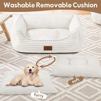 Zerbuger Orthopedic Dog Bed for Medium Dogs,Dog Sofa Beds Supportive Foam Pet Couch Bed with Removable Washable Mat and Nonskid Bottom (Medium, Cream)