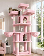 Globlazer Big Cat Tower for Indoor Cats, 68 inch Cat Tower for Multiple Adult Cats XL Cat Tree with Scratching Post, 3 Perches, 2 Condos, 2 Basket, Removable Pet Bed, F68B, Pink