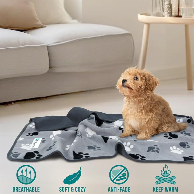 PetAmi Waterproof Dog Blanket for Small Medium Dogs Cats, Pee Proof Reversible Cat Blanket for Kitten Puppy, Soft Fleece Washable Pet Throw for Couch Car Crate Liner, 29x40 Paw Print Gray