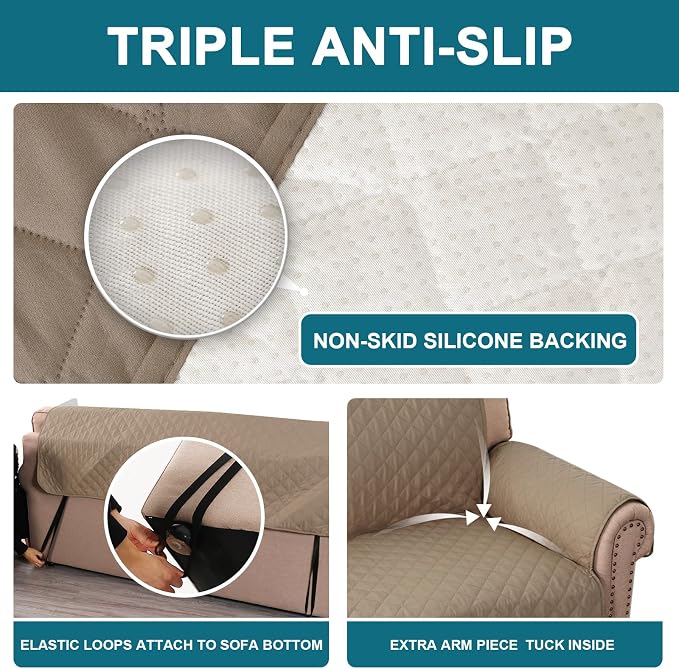 Turquoize 100% Waterproof Couch Cover Sofa Covers for 2 Cushion Couch Loveseat Covers Triple Non-Slip Couch Cover for Dogs Washable Furniture Protector Cover for Pets, Kids (Loveseat 54", Taupe)