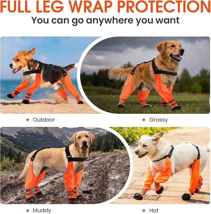 Waterproof Dog Suspender Boots Non-Slip for Small Medium (Orange S | Dog Paw Protectors for Outdoor Walking Stay-On,Dirt-Proof Comfortable Booties