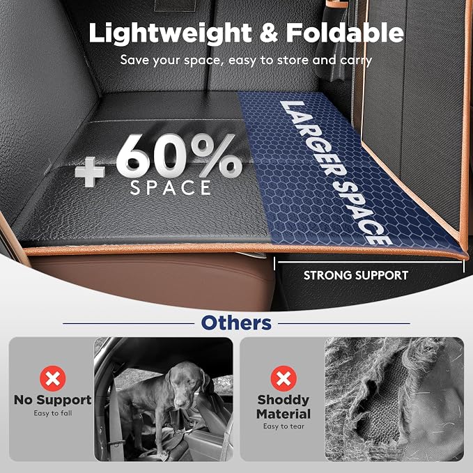 FURTIME XL Back Seat Extender for Dogs, Hard Bottom Dog Car Seat Cover for Truck Back Seat, Upgraded PU Leather Waterproof Anti-Scratch, Large Space Back Seat Cover for Full Size Truck SUV
