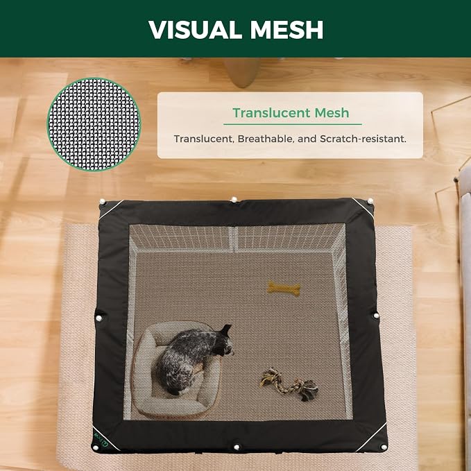 FXW Homeplus Indoor Dog Playpen with Mesh Top Cover, 40" H, 8 Panels | Calm Indoor Play Area, Cover Helps Deter Jump-Outs, for Medium & Large Dogs, Patented