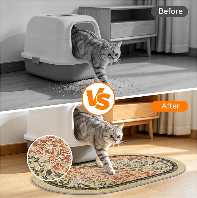 Cat Litter Mat, 33"x22" High Density PVC Litter Rug Trapping Mat, Non-Slip, Waterproof & Urine-Proof Litters Catcher Mats, Keep Floor Clean, Soft on Kitten Paws, Cat Essentials Brown-Green