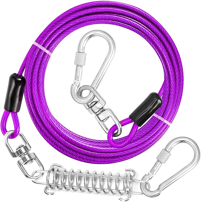 jenico Dog Tie Out Cable - 25ft Dog Lead for Yard - Heavy Duty Dog Chain with Shock Spring - Outdoor Tether Leash for Small Large Dogs Up to 500 lbs
