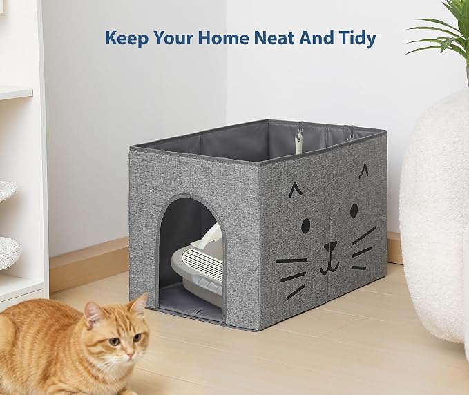 Dog Proof Cat Litter Box Enclosure, Gray | Side Arched Entrance, High-Sided, Waterproof, Cat Box Enclosure Splash Guard, Reduces Litter Scatter & Urine Spray