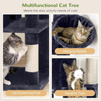 Globlazer F66 Corner Cat Tree, 66in Multi-Level Climbing Tower, Dark Grey | Kitty Condos Cat Scratching Tower for Indoor Multiple Cats with Large Platform, 3 Cat Caves, Hanging Basket