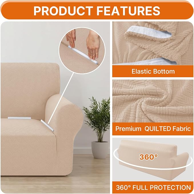 XINEAGE Stretch Armchair Slipcover, Non-Slip Pet Couch Cover,Beige Yellow | Washable Furniture Protector, Elastic Bottom, Dogs & Cats Friendly, Scratch-resistant, Fast Setup, High Elasticity