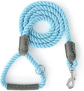 Mile High Life Dog Leash Braided Cotton Rope w/Leather-Wrapped Ends/Handle | Rust-proof 360° swivel clasp, Heavy-duty for medium/large breeds. Great for weddings, daily walks (6 FT, 1/2", Sky Blue)