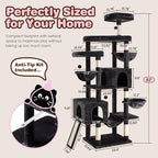 SHA CERLIN 82 inch Cat Tree Tower, Multi-Level Cat Condo with Plush Perches, Sisal Scratching Posts, Hammock and Toys, Stable Cat Tower for Kittens and Adult Cats, Dark Grey