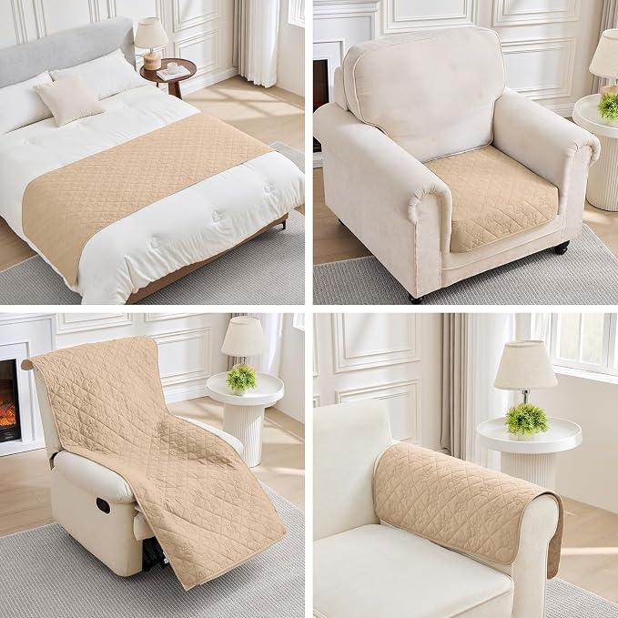 PAWFINITY Waterproof Loveseat Covers for Dogs, Pet Blanket for Couch | Paw Print Quilted, Hair Resistant, Anti Cat Scratch, Washable Protector for 2 Seat Sofa & Chair Cushion, 40x50 Inch, Beige