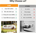 Large Cat Window Perch Hammock, Solid Wood Seat & Plush Cushion | 4 heavy-duty suction cups, sturdy wooden perch for XL & large cats, comfortable indoor window cat bed & hammock