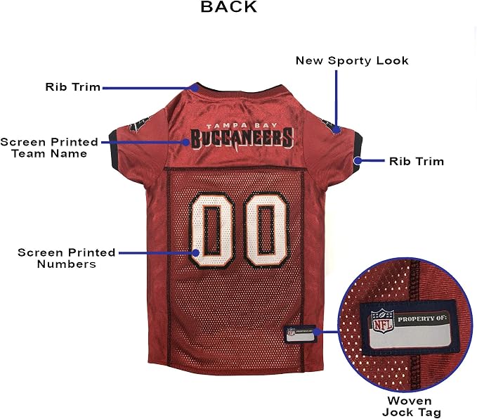 Pets First NFL Tampa Bay Buccaneers Dog Jersey, Size Small, Football Shirt Costume for Pet, Dog Sports T-Shirt, NFL Team Clothing for Cats, Licensed Pet Apparel Available in 7 Sizes and 32 Teams