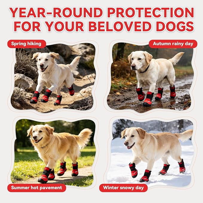 Dog Shoes for Hot Pavement Paw Protectors-Anti-Slip Dog Boots for Summer Heat Winter Snow, Durable Pet Booties with Adjustable Straps for Hiking Walking(Red,#6)
