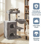 Fansafurn Cat Tree Tower for Indoor Cats, 36-inch Adult Cat Tree House for Large Adult Cats with Steps, Scratching Post, 2 Cat Condo, Dangling Toys, Light Grey