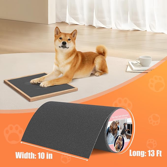 Pet Nail Self Adhesive Replacement Emery Paper, 10in*13ft, Gray | Fits Most Dog Scratch Pad DIY on the Places Where Pets Like to Scratch Alternatives to Cat and Dog Nail Clippers