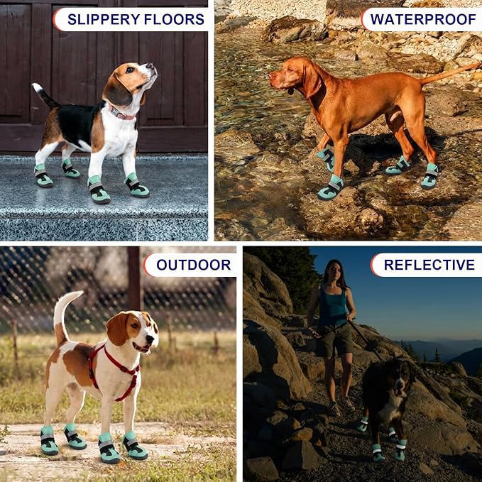 Dog Shoes for Hot Pavement,Non-Slip Breathable Mesh Dog Boots with Reflective Adjustable Straps,Waterproof Paw Protectors for Small Medium Large Dogs,Summer Hiking Walking,4#,Green