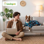 LovinPet Large Dog Shirt - Pet Anxiety Relief, Anti-Shedding Dog Pajamas, Lightweight Stretchy Fabric, Whale Hello There White Print, Large Pitbull Pajamas, Pitbull Clothes All Season/XL