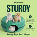 Peekaboo Cat Cave Donut for Multiple & Large Cats up to 30-45 lbs, 3-in-1 Self Warming Cat Bed, Tunnel & Scratcher for Indoor Cats, Washable & Detachable Dog Bed (Forest Green, Large)