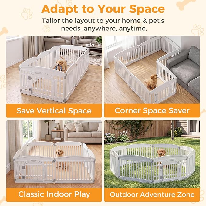 NEWBULIG Dog Playpen 6-Panel, 24IN Puppy Playpen, Stable Dog Play Pen Indoors Outdoor with Secure Locking Door, Plastic Pet Fence for Small & Medium Dogs