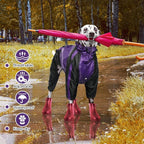 Dog Raincoat, 4 Leg Waterproof Dog Rain Jacket with Hood, Purple XL | Rain Coat For Small Dogs, Doggy Poncho With Leash Hole, Snap Buttons, For Rainy Snowy Weather Walks, Hiking, Camping