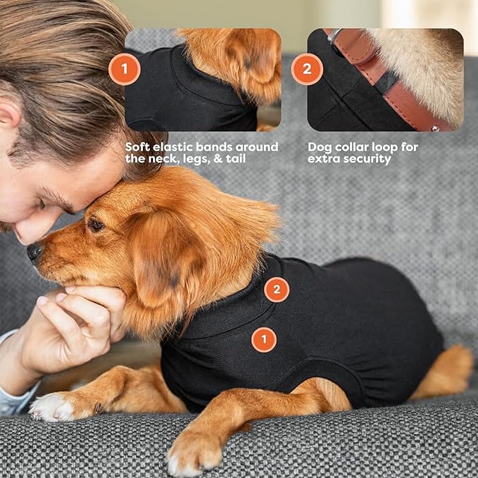 Suitical Recovery Suit for Dogs - Dog Surgery Recovery Suit with Clip-Up System - Breathable Fabric for Spay, Neuter, Skin Issues, Incontinence - Back 15.7-17.7 in, Weight 18-28 lbs - XS, Black