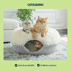 Peekaboo Cat Cave for Multiple & Large Cats Up to 30-45 Lbs, Fluffy Cat Beds for Indoor Cats, Scratch Detachable & Washable Tunnel Bed, Comfy Donut Cave (Light Gray, Large (Calming))