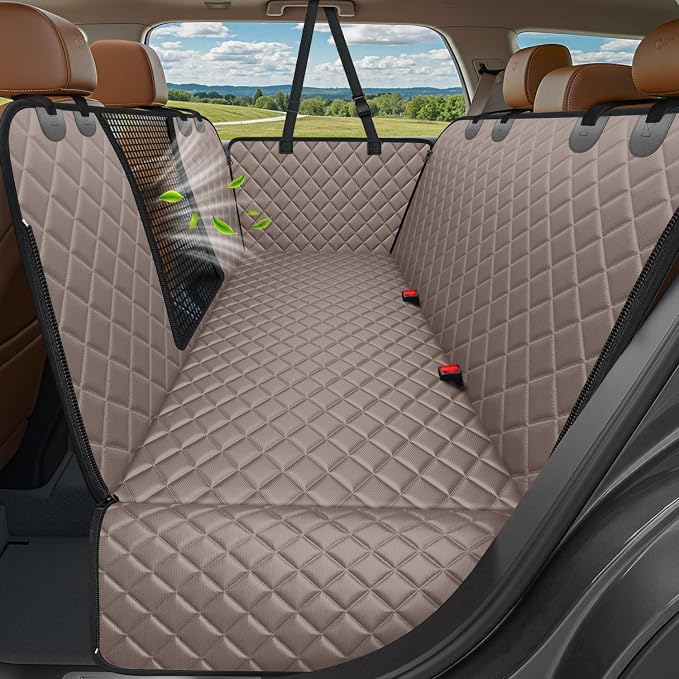 URPOWER 4 in 1 Dog Car Seat Cover for Back Seat, Waterproof Hammock | Mesh Window, Side Flaps, 600D Oxford, Scratch Resistant, Non-Slip, Easy Install, Machine Washable, Dog Seat Belt Included