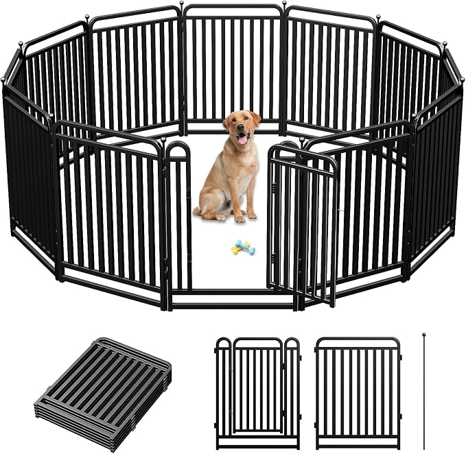 Thickened Metal Tube Dog Playpen Outdoor, Low Threshold Dog Pen, Heavy Duty 40" H 12 Panels for Pet Playpens Indoor, Portable Pet Fence for Yard RV Camping