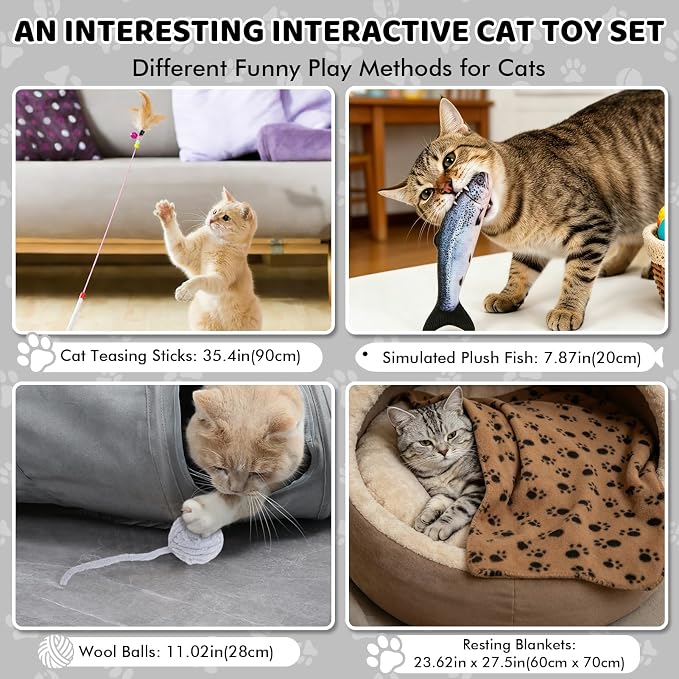 Cat Tunnels for Indoor Cats, 6-in-1 Collapsible Crinkle Play Tunnel | Interactive Roller Track Ball, Cat Enrichment Toy for Kittens Rabbits, Exercise Hide & Seek Tube for Indoor Outdoor Play