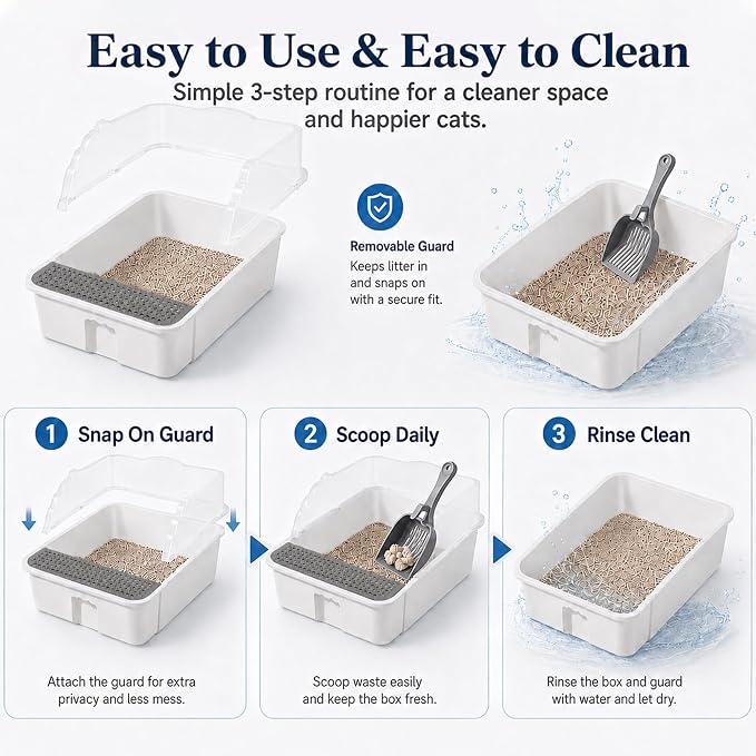 2 Pack Small Cat Litter Box with Mat & Scoop, Open Top High Sides | 2 Pack Small Cat Litter Boxes with Mat & Scoop, Open Top High Sides Low Entry, Easy Clean for Kittens & Small Cats