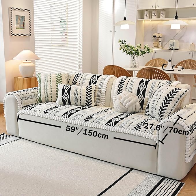 Couch Cover for Dogs, Washable Non-Slip Boho Geometric Pet Sofa Protector, Soft Sofa Slipcovers Cushion Protector for Dogs and Cats. (Black, 27.6" x 59.06" x 1.5")