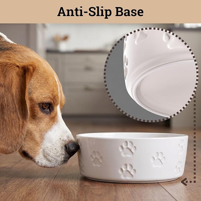 Ceramic Dog Bowl Set of 2 w/ Anti-Skid Base 6.5"W x 2.5"H, 3.8 Cup Capacity | Thick Ceramic, Dishwasher Safe, Anti-Skid Rubber Base, 3.8 Cups per Bowl, Ceramic Food & Water Bowls Set of 2 for Medium Dogs