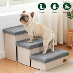 Love's cabin Dog Stairs for High Bed, Foldable Pet Stairs for Small Medium or Large Dogs Puppy with Storage for Bed or Couch, Cat Dog Steps Ramp with Zip up to 200 lbs, Grey, 3 Steps