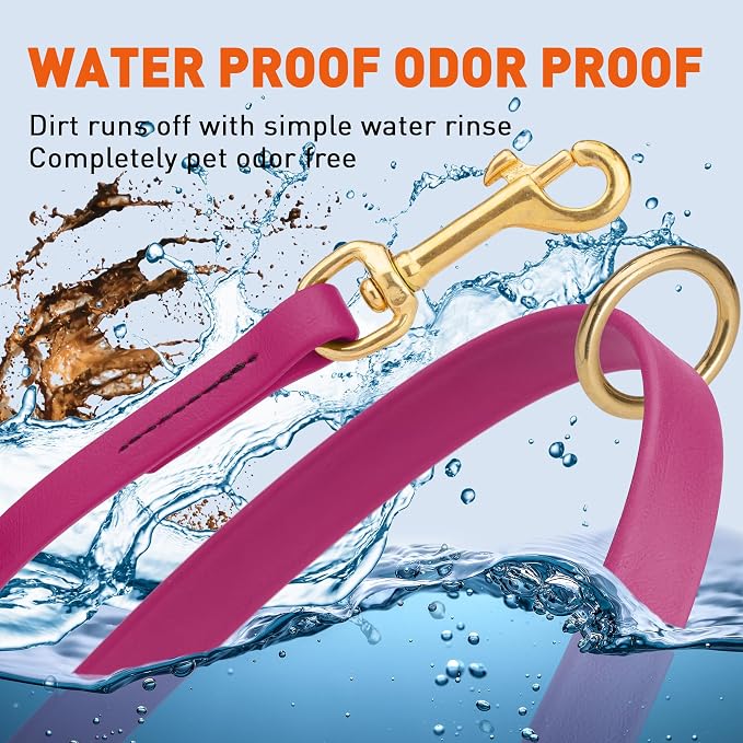 Viper Biothane K9 Working Dog Leash Waterproof Lead for Tracking Training Schutzhund Odor-Proof Long Line with Solid Brass Snap for Puppy Medium and Large Dogs 6ft, Magenta Pink