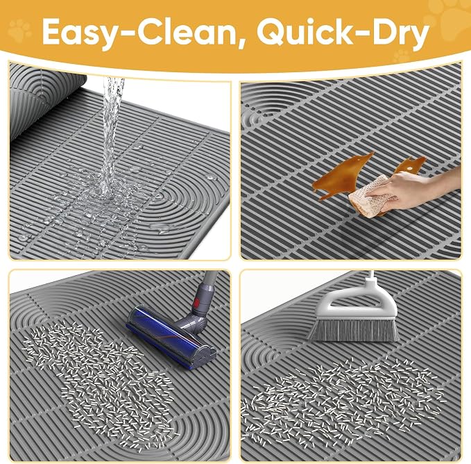 TRZZ XXL Cat Litter Mat, Large Silicone Waterproof Mat, Light Gray | Non-Slip, Easy to Clean, Cat Litter Trapping Mat, Kitty Litter Catcher, Scatter Control, for Floor