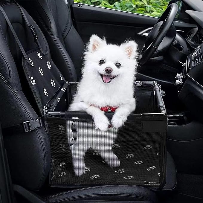 GENORTH Dog Car Seats for Small and Medium Dogs,Portable Puppy/Pet Car Booster Seat with Clip-On Leash and Mesh Window for Pet Up to 20 lbs