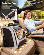 Pecute Dog Backpack Carrier,Large Space Dog Bubble Backpack,Ergonomic,Khaki | Color Blocking,Sunshade curtain,Folding bowl,Transparent window,Sturdy,Large mesh on both sides for breathability